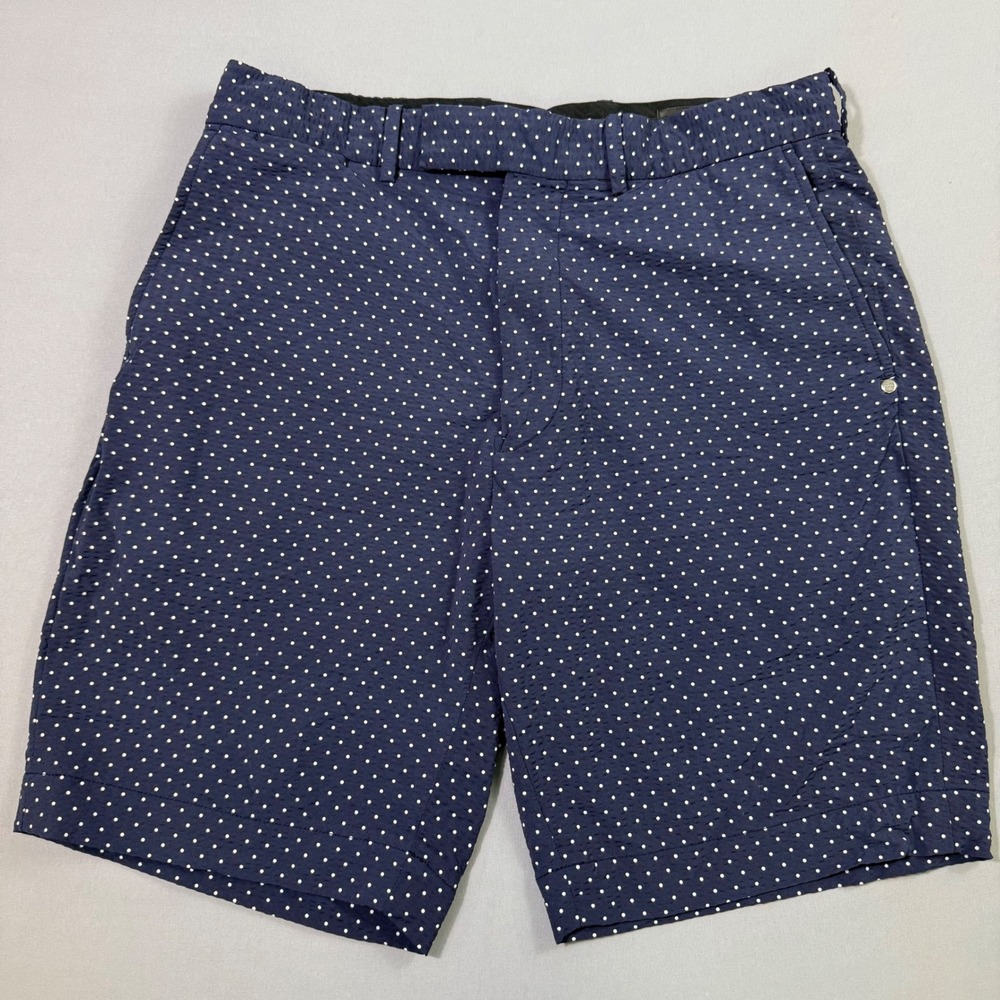 RLX Ralph Lauren Golf Shorts 9" Mens 30 Navy Blue Polka Dot Seersucker Stretch
